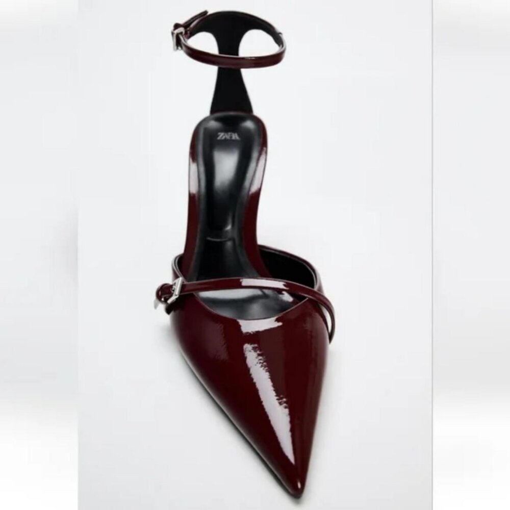 ZARA FAUX PATENT LEATHER HEELED SHOES - Picture 4 of 6
